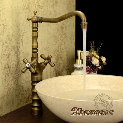 Furukawa classical retro green bronze European antique bathroom vanities counter basin faucet antique full copper hot and cold