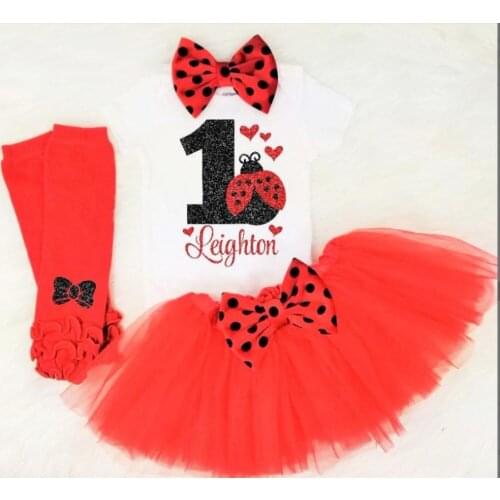 Customize ladybug first love bug birthday Newborn infant bodysuit onepiece Tutu Dress romper Outfit Sets baby shower party gifts