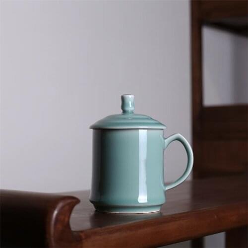 Coffee Mugs Teacups 13.5oz Cup with Lid Microwave and Dishwasher Safe Chinese Porcelain Solid Color Drinkware Ceramic Tableware