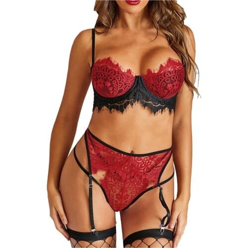 Woman Splicing Lace Floral Bralette Bra Exotic Sets Lady Underwear Sleepwear G-string Pajamas Thong Sexy Transparent Lingerie