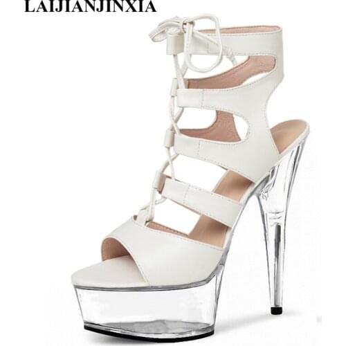 LAIJIANJINXIA New 6 inch Pointed Stiletto high heels Open Toe sandal womens 15cm high heel sandals platform pole dance shoes