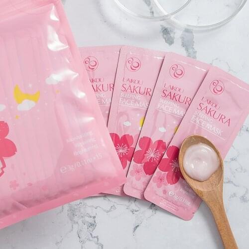 1PC LAIKOU Sakura Sleeping Mask No-Wash Sakura Essence Face Masks Skin Care for Moisturizing Soothing Repair Night Cream 3g