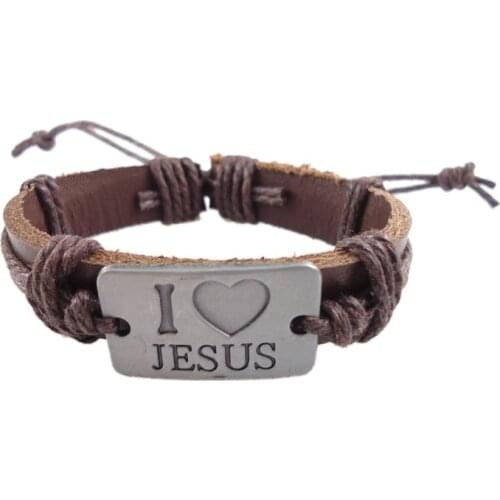 Minimum order $10,retail/wholesale vintage metal hemp belt wrap love jesus leather bracelet for men