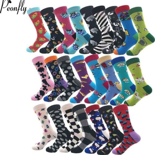 Peonfly Pair 1 Men Combed Cotton Cartoon Animal Bird Shark Geometry Sea Food Geometric Novelty Funny Socks