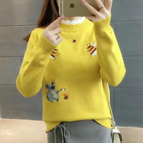 2021 Autumn Fashion Knitted Pullover Tops Bee Printed Ladies Knit Sweaters Winter Warm TurtleNeck Pullovers Long Sleeve Jumper