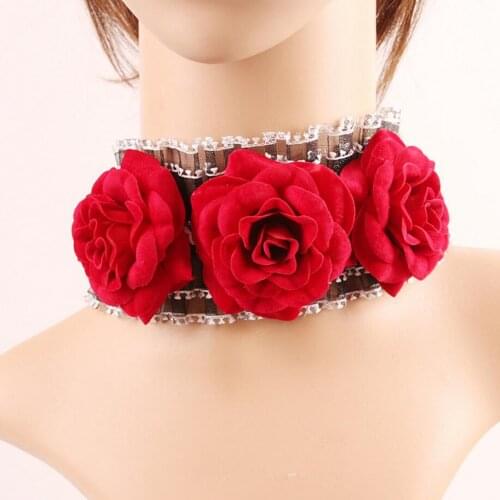 Fine Quality Red Fabric Rose Clusters Girl`s Neck Top Choker Halloween Jewelry