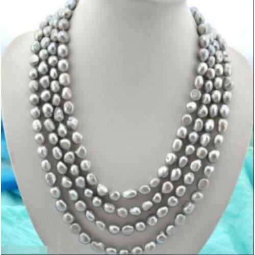 Extra 7-8mm Baroque Gray Freshwater Pearl Necklace Long 100"