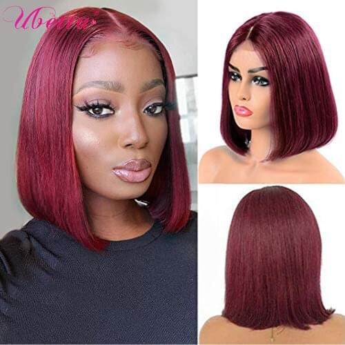 Red Bob Lace Front Wig 13X4 Colored Human Hair Lace Frontal Wigs Burgundy 99J Short Bob Wigs Pre plucked 180% With Baby Hair