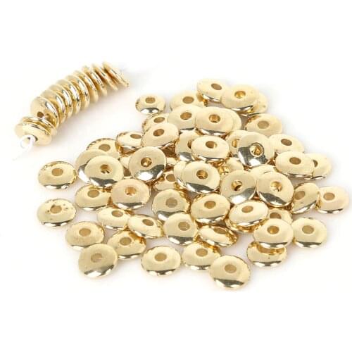 KC Gold/Rhodium Dia 5mm/6mm/7mm/11mm CCB Plastic Flat Round Wheel Loose Spacer Beads For DIY Bracelet Necklace Jewelry Making