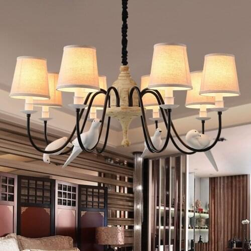 Nordic Retro Loft Birds Pendant Lights Vintage Resin Bird Fabric Lampshade For Kitchen Dining Room Bar Hanging Lighting 110-240v