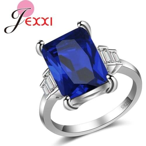 Romantic Dark Blue Pattern Square Shiny Rings For Women Wife Engagement Gifts 925 Sterling Silver Jewelry Best Novel Desig
