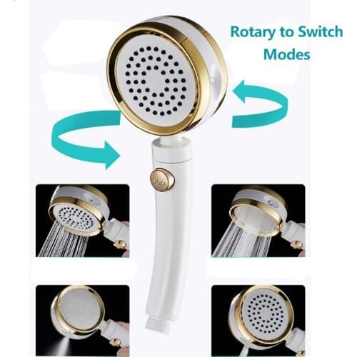 ZhangJi 4 modes Rotating Adjustable with stop button shower head high pressure water saving silicone holes spray nozzle shower