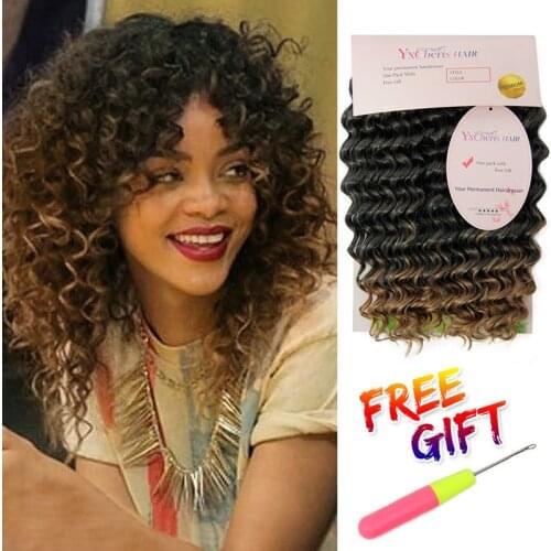 Synthetic Deep Wave Crochet Braiding Hair Extensions 10" Short 3Pcs/pack Ombre Wavy Hair Weave Bundles