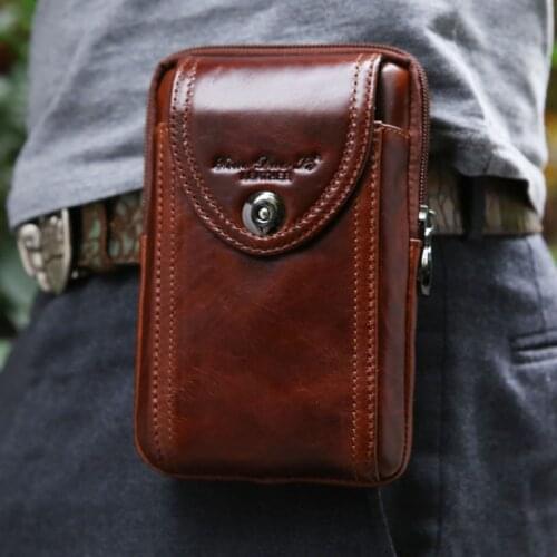 YIANG New Mens Genuine Leather Cowhide Vintage Belt Pouch Purse Fanny Pack Waist Bag For Cell Mobile/Phone Case Cover Skin
