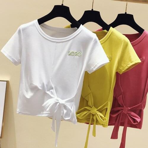 Gkfnmt Poleras Mujer Tshirt Femme 2020 Short T Shirt Women Cotton Slim T-Shirt Woman Summer Crop Tops Lacu Up Camiseta Feminina