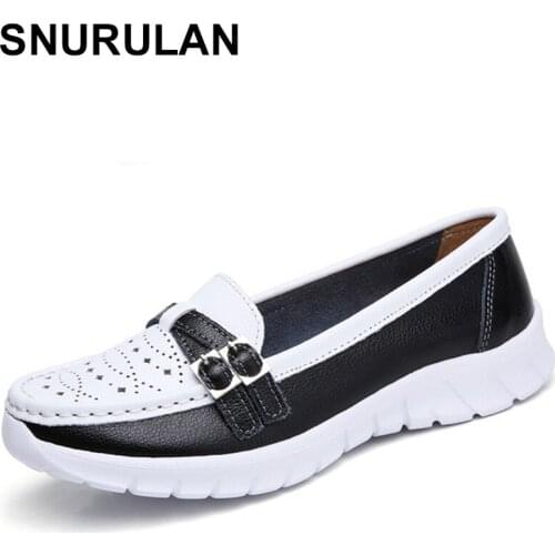 SNURULAN 2020 summer leather women flat shoes handmade casual shoes woman Slip-on moccasins ballerinas ladies shoes sliponey