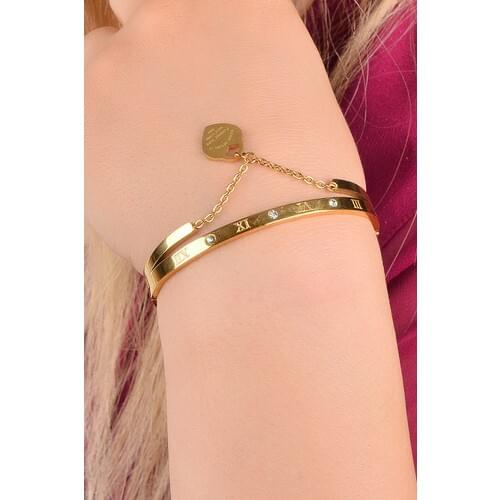 Luxurb Steel Diamond Montörlü Heart Figured Female Bracelet