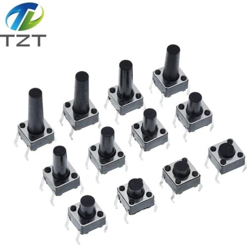 100pcs 6X6X5/4.3/5.5/6/7/8/9/10/13MM Tact Switch Push Button Switch 12V 4PIN DIP Micro Switch For TV/Toys/home use Button
