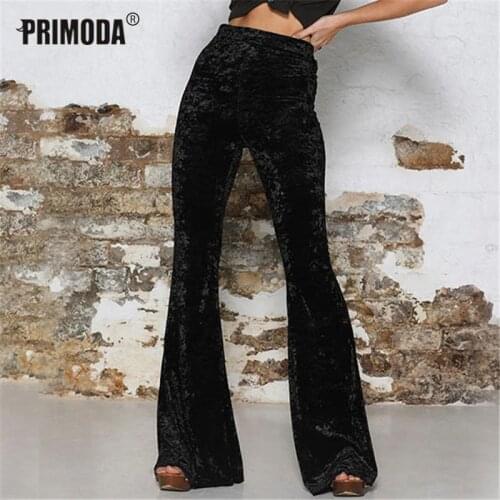 Velvet Flare Pants Women Fashion 2020 Autumn Winter New Wide Leg Pants Full High Waist Trousers Stretchy Streetwear Slim PR122M