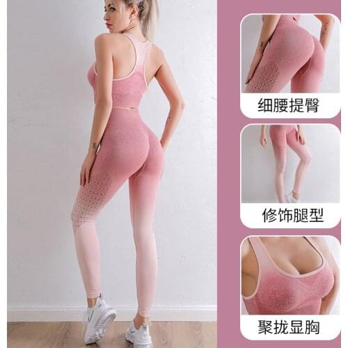 Seamless High Waist Hollow Hip Lift Tights Womens Tracksuit Running Fitness Sport Outfit For Woman Sleeveless Sport Yoga Set