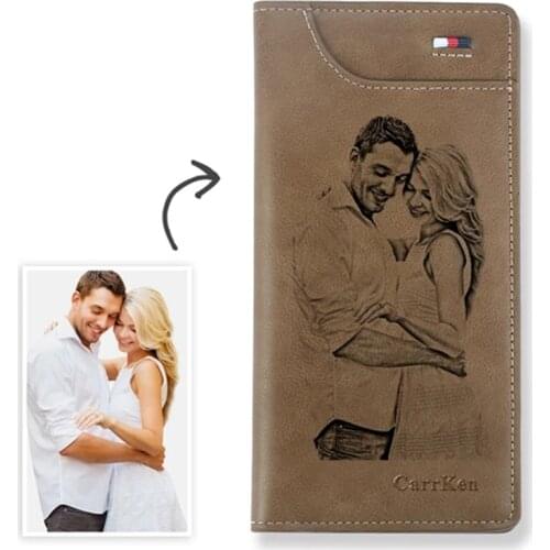 Custom Picture Engraving Wallet Mens Retro Long Wallet Multi-Card Folding Leather Wallet Custom Birthday Present Picture wallet