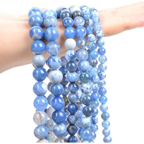 Natural Stone Beads Smooth Blue Fire Agates Round Loose Spacer Beads for Jewelry Making Needlework Bracelets Necklace 6/8/10MM