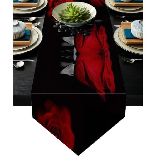Plant Rose Flower Black Background Table Runner Hotel Party Table Decoration Table Runners for Wedding Home Decor