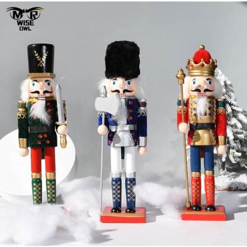 30cm Wooden Nutcracker Puppet Figurines Nordic Home Decor Christmas Ornaments Room Accessories Living Room Desktop Decoration