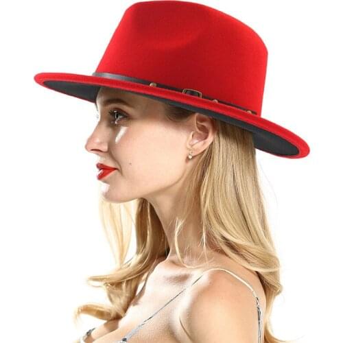 Fedora Hats Men fashion Women Vintage Wide Brim Hat with Buckle Adjustable Hats felt fedora hat Fedoras Chapeau Sombrero HF03
