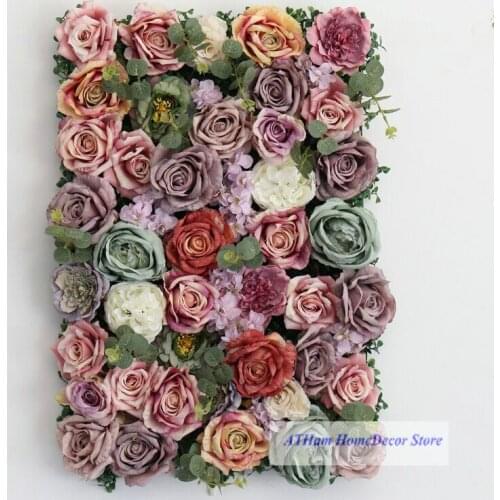 Dahlia Rose Hydrangea Board Artificial Flower Board Plant Leaf 3D Wall Wedding Background Photo Party Home Decoration