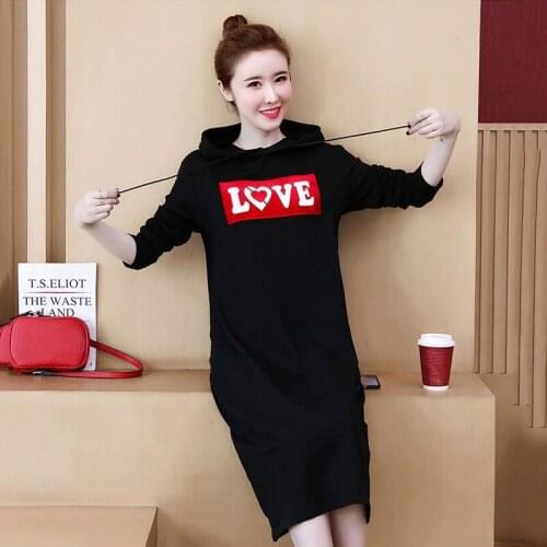 Towerke 2020 Autumn Fashion Women Casual Hoodie Dress Cotton Long Sleeve Loose Midi Dresses Ladies Big Size Hooded Dress