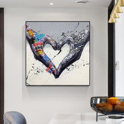 Gesture Heart Graffiti Art Canvas Painting Love Hands Posters Prints Cuadros Wall Art Picture for Living Room Home Decor