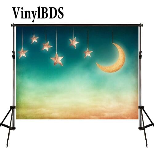 VinylBDS 5x7ft Moon Boat Theme Newborn Decoration Golden Moon Kid Scenery Backdrops Twinkling Stars Children Backdrop for Studio