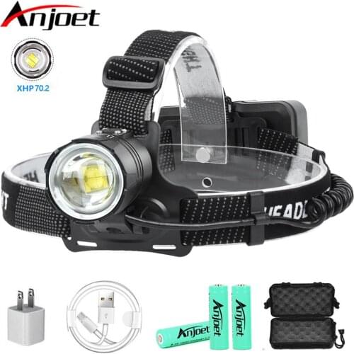 Anjoet Super Bright XHP70.2 USB Rechargeable Led Headlamp XHP70 Headlight Hunting Cycling Lanterna Waterproof Use 3x18650