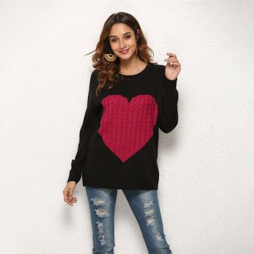 New Fashions Knitted Sweater Women Autumn Winter O-neck Long Sleeve Heart Pattern Pullover Office Ladies Streetwear Casual Tops