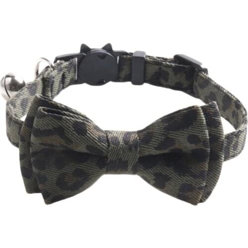 Leopard Print Dog Collar With Bow Tie For Big And Small Dog Cat High Quality Cotton Fabric Collar Dog Cat Collar Pet Accessories