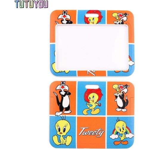PC3173 Cartoon Funny Cat Bird Lanyard Horizontal Direction Credit Card ID Holder Badge Student Travel Bus Card Cover Badge