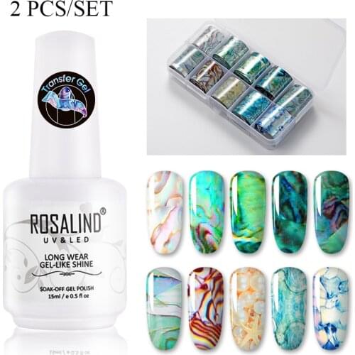 ROSALIND Transfer Gel Nail Polish With Sticker Nail Gel Hybrid Primer UV Lamp For Manicure Semi Permanent Gel Lacquer Nail Art