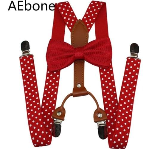 AEbone Women Men Suspenders and Bow Tie Sets Navy Red Dot Suspenders with 4 Clip Bretelles Adultes Tirantes Mujer 110cm Sus39