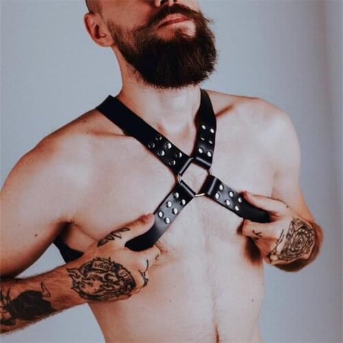 Male Leather Lingerie Chest Crossed Harness Belts Fetish Gay Gothic Body Bondage Clothing BDSM Sexual Harness Straps for Men Gay