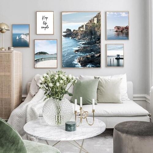 Coastal Ocean Picture Nature Scandinavian Poster Nordic Life Quotes Print Wall Art Canvas Painting Travel Landscape Famous Place