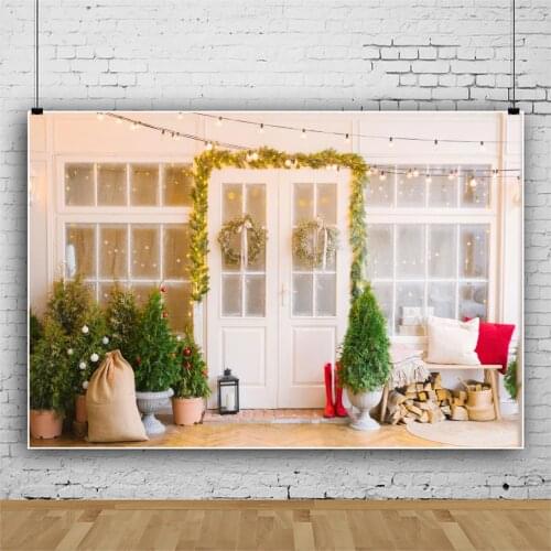 Christmas Backdrops For Photography White Simple Room Bulb Party Christmas Tree Yard Scenic Photo Background Photo Studio