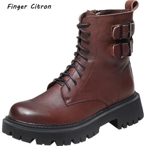 Finger Citron Genuine Cow Leather Women Anckle Boots Round Toe With Zipper Rubber Outsole And Comfirtable Lady Style Size 35-41
