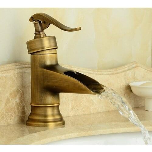 NEW "Water Pump Look" Style Antique Brass Single Handle Bathroom Deck Mounted Faucet Vessel Sink Basin Mixer Tap aan007