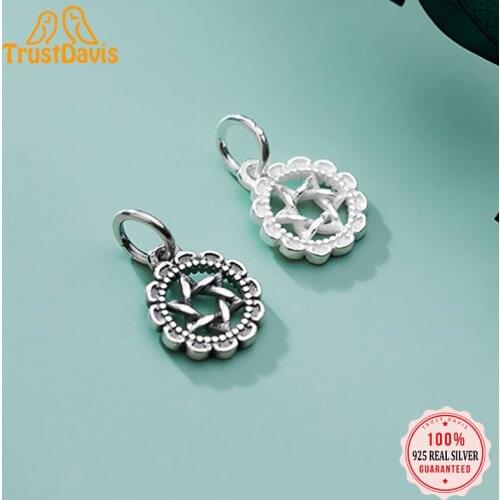 Trustdavis Real 925 Sterling Silver Fashion Sweet Round Six Star Charm Pendant Handmade DIY Accessories Jewelry Wholesale DZ246