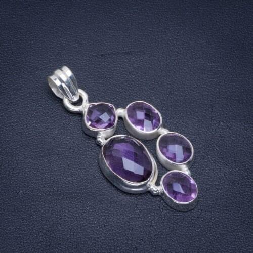 Natural Amethyst Handmade Unique 925 Sterling Silver Pendant 2" B3252
