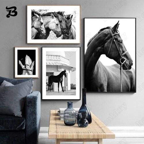 Vintage Black Horses Canvas Painting Animal Wall Art Decoration Posters and Prints Wall Pictures for Living Room Bedroom Decor