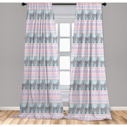Llama Curtain for Kids Room Horizontal Borders withed Alpaca Animal and Folkloric Ornaments Lightweight Window Drapes