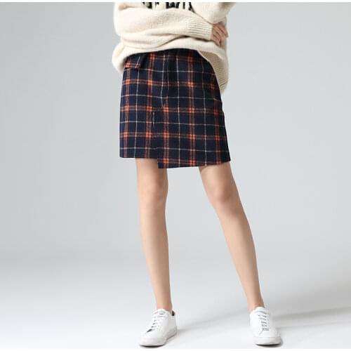 Toyouth Spring Vintage Plaid High Waist Skirts Women Hit Color Embroidery Irregular A-Line Skirt