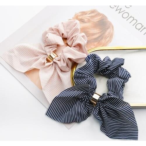 Fashion Bowknot Scrunchie Hair Accessories For Women Elegant Stripe Ribbons Girl Tie Ponytail Holder Elastic Hair Bands Headwear
